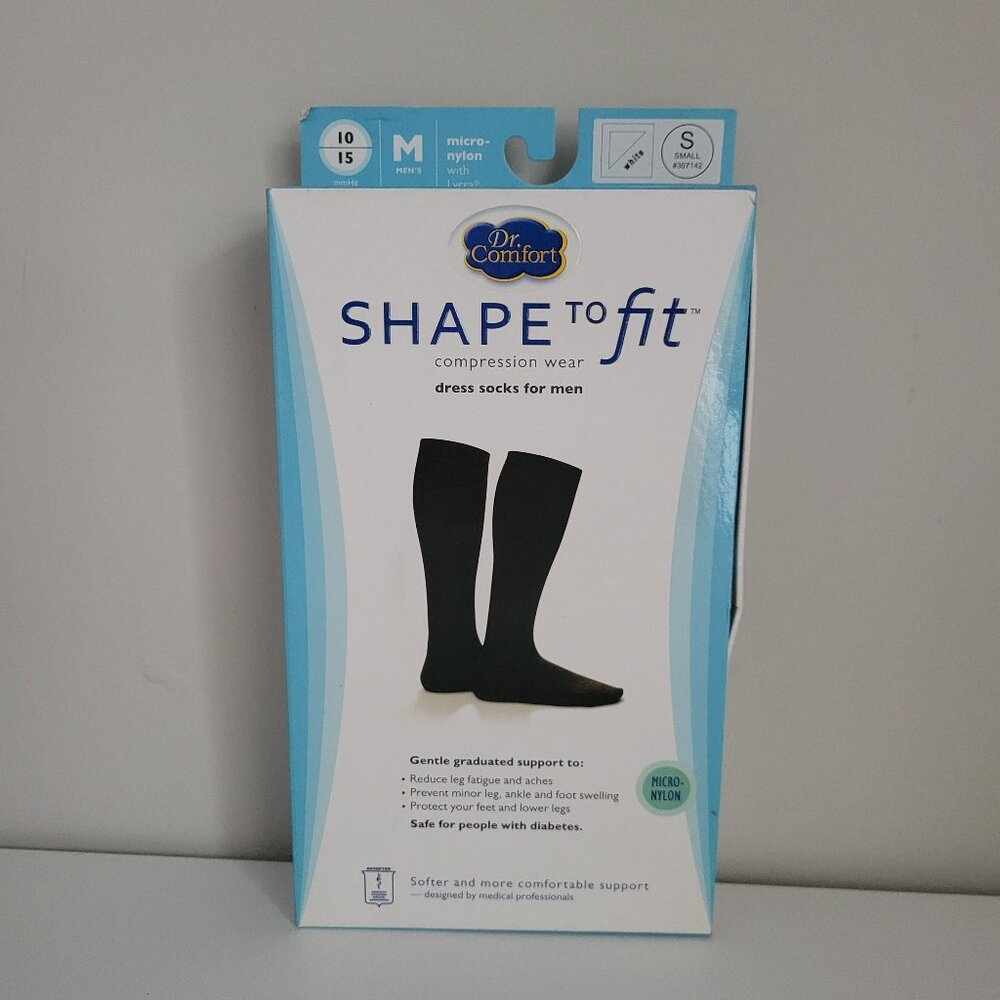 Dr Comfort Shape to Fit Compression Dress Socks Men's SMALL 10-15 mmHg WHITE - Picture 2 of 10
